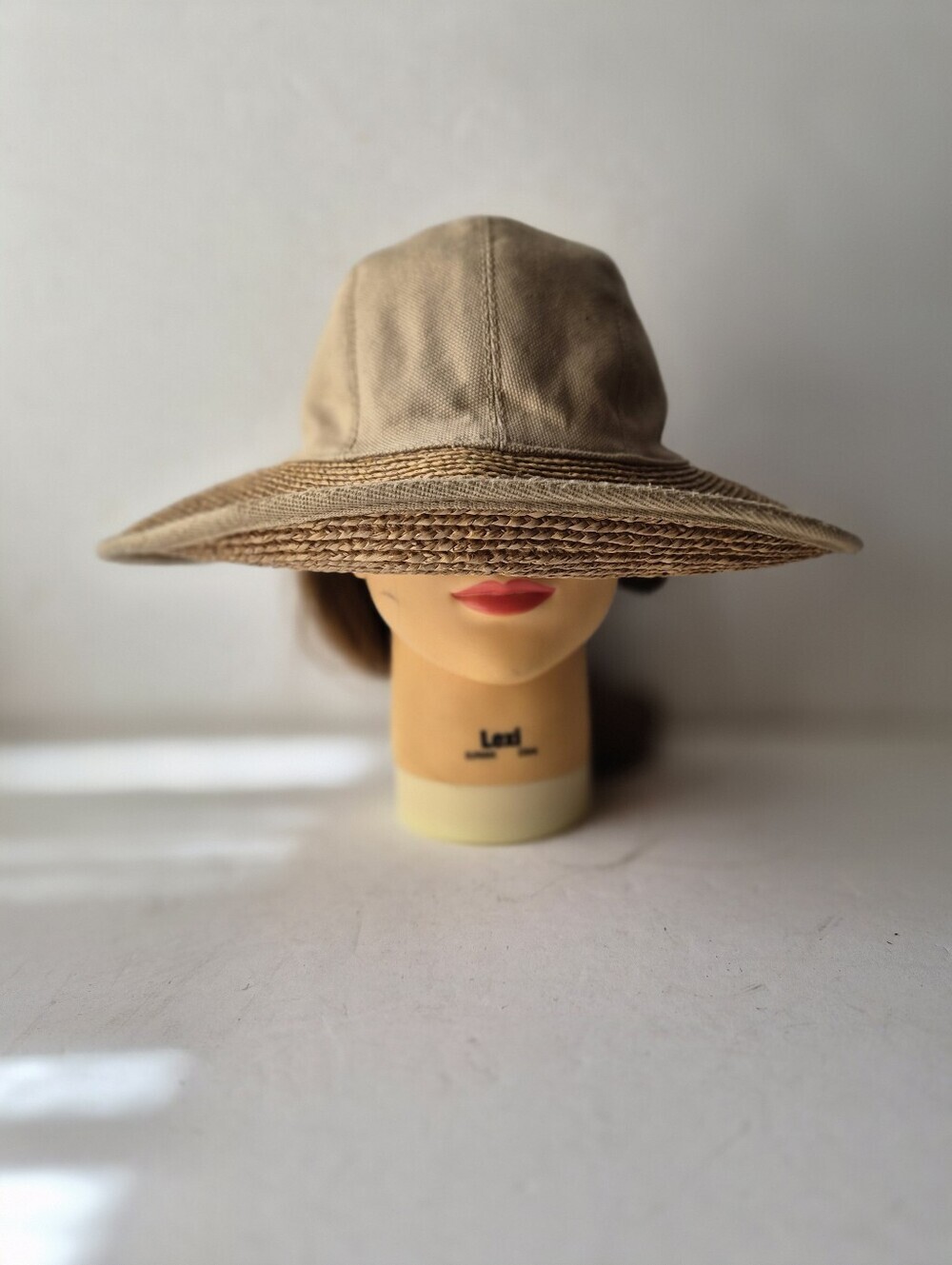 Helen Kaminski Canvas Raffia Sun Hat Visor Tan One Size Coastal Resort Vintage